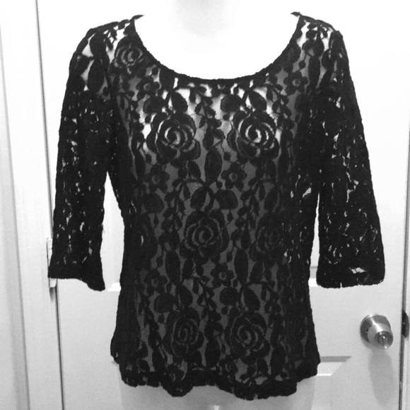 Sexy Black Lace Button-Back Top - Picture 2 of 5